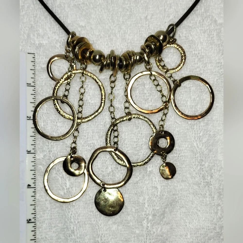 CHICO'S Gold Geometric Bauble Necklace and Dangle Earrings Set / Pierced